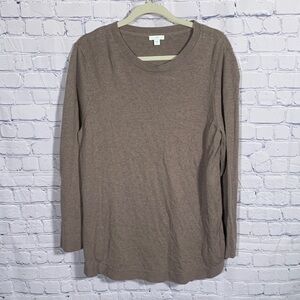 J.Jill Longer Length Lightweight Crewneck Sweater Light Brown Gray L Lagenlook